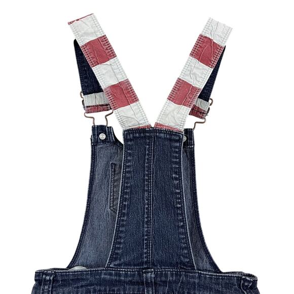 LEI Girls Stars & Stripes Denim Shortalls Overalls XS 4-5 Blue Shorts USA - Picture 11 of 14